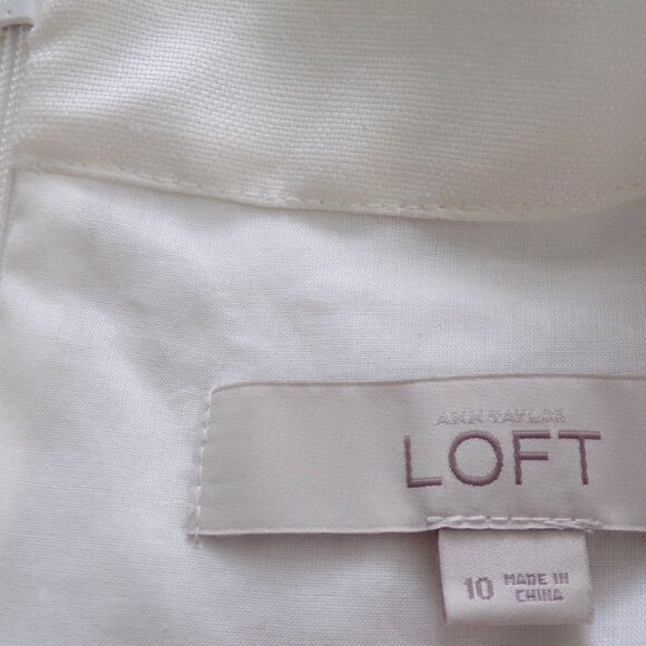 LOFT  linen blend cream dress 10 - Picture 7 of 8
